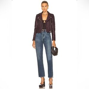IRO Ashville Leather Biker Jacket In Wine. Size 36/4